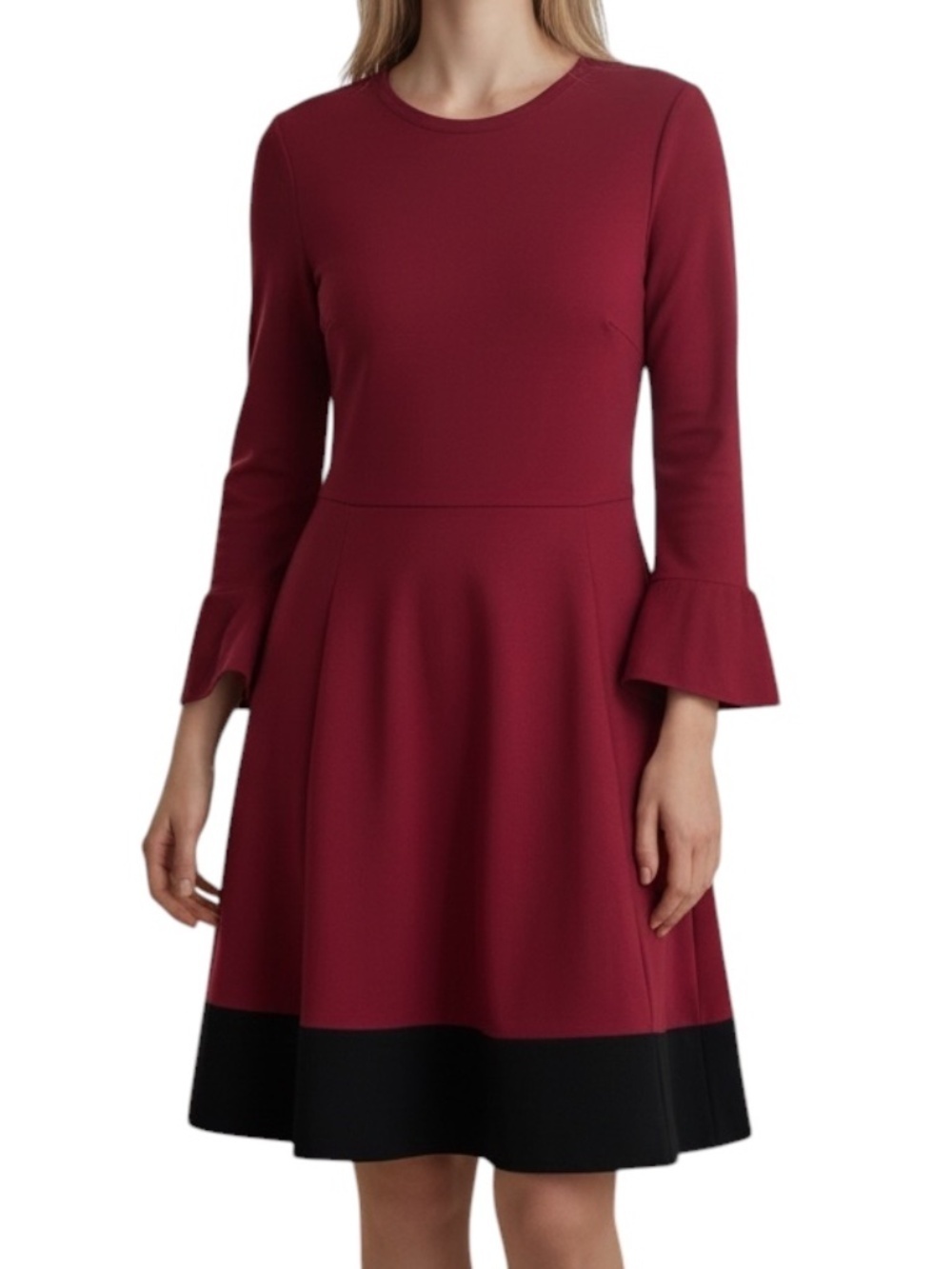 Kate Spade Colorblock Bell Sleeve Ponte Dress Cranberry Burgundy Size M